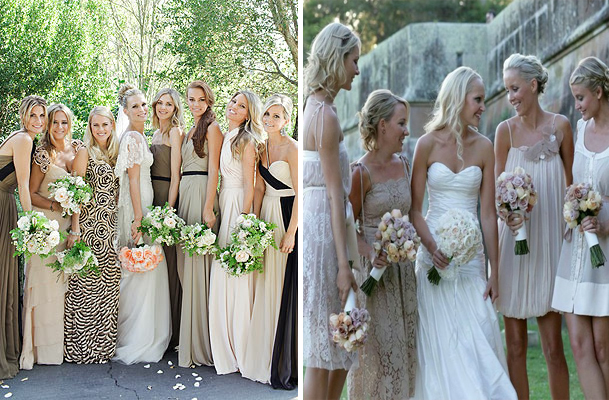 Bridesmaids same color different dresses
